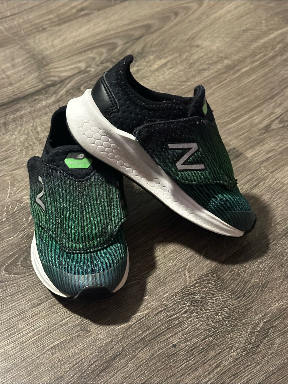 New Balance Kids Green and Black Slip-On Sneakers 7c